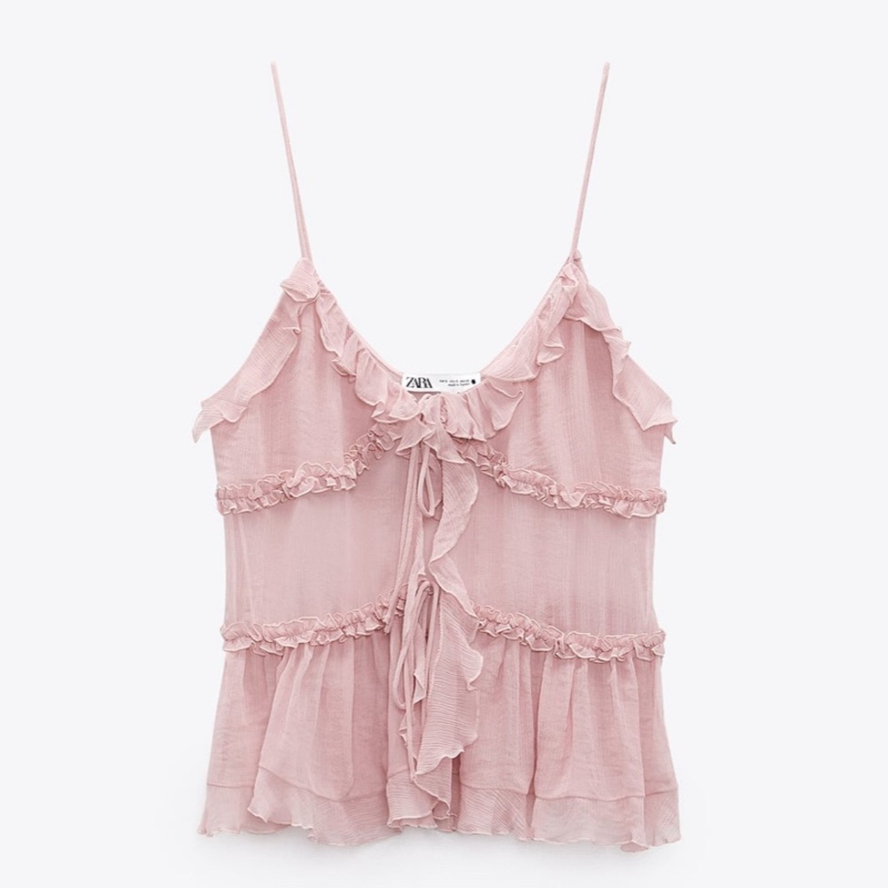 ‼️SOLD‼️ Zara Ruffled Semi Sheer Top - Dusty Pink - M